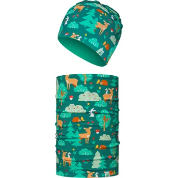 Čepice Veselá souprava dětské čepice a nákrčníku Lesní kamarádi