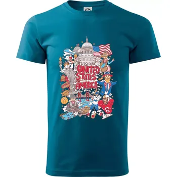 Pánské tričko USA karikatura - Klasické pánské triko vyšší gramáže - S ( Petrolejová )