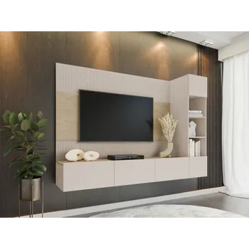 Nábytek Obývací stěna Cypria II, Barva dřeva: pískově béžová / pískově béžová + dub cremona MIRJAN 5903211419324