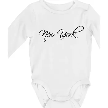 Kojenecký body New York nápis psacím - Body kojenecké s dlouhým rukávem - Dlouhý r. do 3 měs ( Bílá )