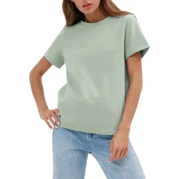 Dámské volné tričko s krátkým rukávem Jednoduchý top s kulatým výstřihem Módní ležérní střih Pohodlné každodenní tričko pro volný čas olivová L