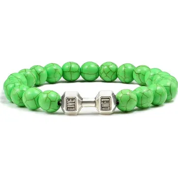 Náramek Stylový pánský náramek z kamene s motivem činky | energetický náramek, pánský náramek - Zelená S. , 21 cm