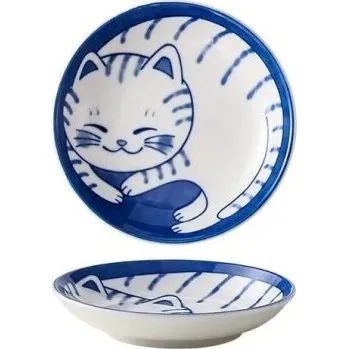 Talíř Keramický talířek 2 x 10 cm ve tvaru kapky vody Japonský styl Roztomilý talíř na omáčku Dezert Sushi Kreslený vzor pruhované šťastné kočky