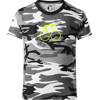 Chlapecké tričko GO cyklista (fluo potisk) - Dětské maskáčové triko - 104-110cm / 3-4 roky ( Šedý maskáč )