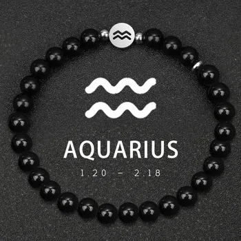 Náramek Náramek znamení zvěrokruhu obsidián 6mm | náramek pánský, náramek dámský - Vodnář