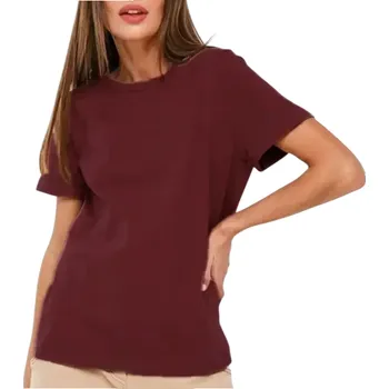Dámské tričko Dámské volné tričko s krátkým rukávem Jednoduchý top s kulatým výstřihem Módní ležérní střih Pohodlné každodenní tričko pro volný čas vínová M