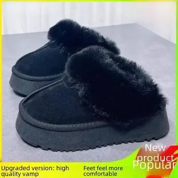 Dámské sandále Teplé zimní domácí boty s kožíškem Velikost: 39, Barva (Varianta): Black color [upgraded edition]