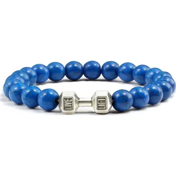 Náramek Stylový pánský náramek z kamene s motivem činky | energetický náramek, pánský náramek - Tmavě modrá S , 19 cm