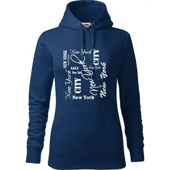 Dámská mikina New York City font - Mikina dámská Cape s kapucí - S ( Půlnoční modrá )