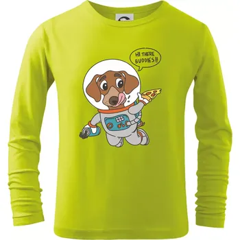 Pes kosmonautem - Triko dětské Long Sleeve - 122 cm/6 let ( Limetková )