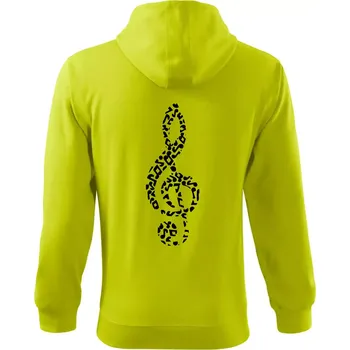 Pánská mikina Houslový klíč z not - Mikina s kapucí na zip trendy zipper - XL ( Limetková )