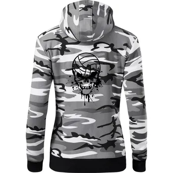 Dámská mikina Volejbal lebka splash - Dámská mikina trendy zipper s kapucí - XS ( Šedý maskáč )