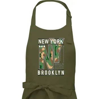 Kuchyňská zástěra New York Brooklyn - maskáč - Pánská zástěra na vaření - Univerzální velikost ( Khaki )