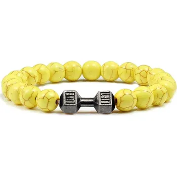 Náramek Stylový pánský náramek z kamene s motivem činky | energetický náramek, pánský náramek - Žlutá zbraň , 17 cm