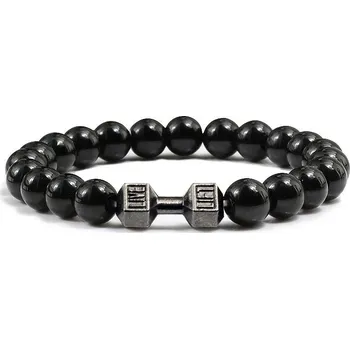 Náramek Stylový pánský náramek z kamene s motivem činky | energetický náramek, pánský náramek - Lesklá zbraň , 21 cm