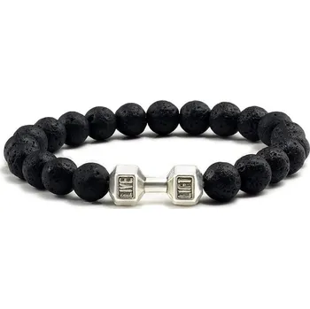 Náramek Stylový pánský náramek z kamene s motivem činky | energetický náramek, pánský náramek - Láva S. , 17 cm