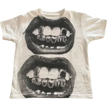 Dívčí tričko Dívčí tričko s potiskem otevřených úst Moderní tričko s krátkým rukávem Streetwear tričko s grafickým motivem pro každodenní nošení černá S