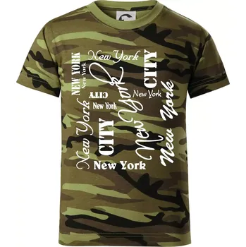 New York City font - Dětské maskáčové triko - 122 cm/6 let ( Zelený maskáč )