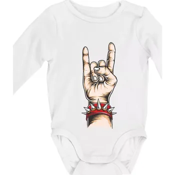 Rocková ruka s náramkem - Body kojenecké s dlouhým rukávem - Dlouhý r. 3-6 měs ( Bílá )