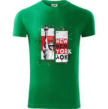 Pánské tričko New york socha - Viper FIT - Pánské zůžené tričko - 2XL ( Středně zelená )