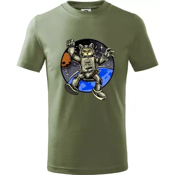 Kočičí astronaut - Tričko dětské bavlněné - 104-110cm / 3-4 roky ( Khaki )