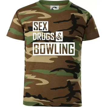 Chlapecké tričko Sex drugs bowling - Dětské maskáčové triko - 146 cm/10 let ( Hnědý maskáč )