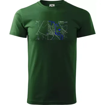 Pánské tričko Neratovice - Mapa s vodními toky - Triko extra velké (5-8XL) - 6XL ( Lahvově zelená )