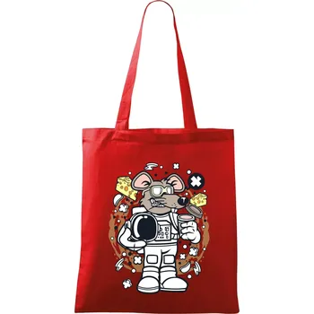 Nákupní taška Myš kosmonaut komiks - Taška bavlněná - 42 x 38 cm ( Červená )