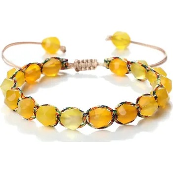 Náramek Pletený náramek s minerálnímu korálky | párový náramek, minerální náramek - Žluť