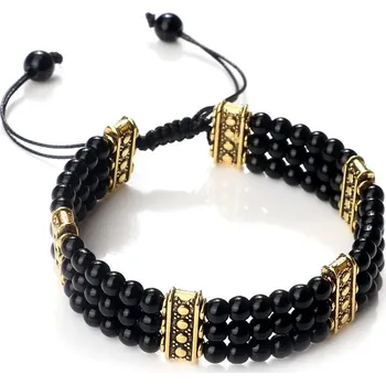 Náramek Černý pletený náramek z lávového kamene | náramek, šperk - Lesklá černá-1