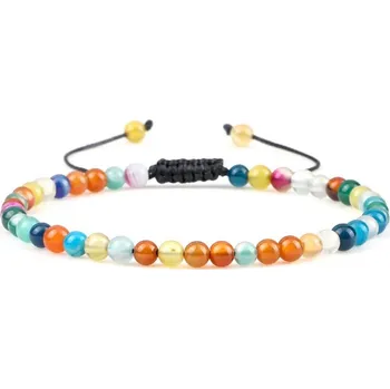 Náramek Minimalistický onyxový náramek minerálních korálků | energetický náramek, náramek přátelství - Smíšené pruhované