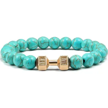 Náramek Stylový pánský náramek z kamene s motivem činky | energetický náramek, pánský náramek - Modré G , 17 cm