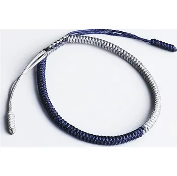Náramek Ručně vázaný tibetský náramek štěstí | náramek, amulet - šedá modrá