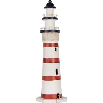 Bytová dekorace Bílo-červená dřevěná dekorace maják Lighthouse Nautic - Ø 15*48 cm