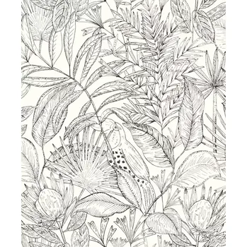 Tapeta Vliesová tapeta na zeď Caselio 103010199, květy, listy, zvířata Černobílá