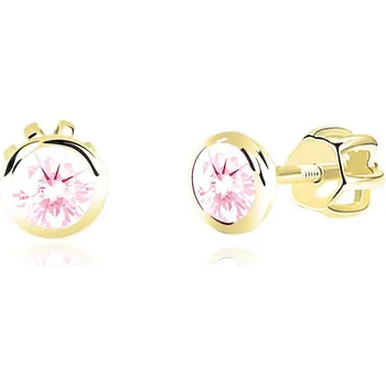 Náušnice Emmy’s | Dívčí náušnice kulaté | EM 31746 | ze žlutého zlata s kamínky růžovými | zapínání balónek