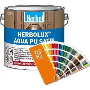 Lak na dřevo Vodou ředitelná barva na dřevo HERBOL Herbolux Aqua PU Satin - míchaný odstín tónovaný odstín 2,5L