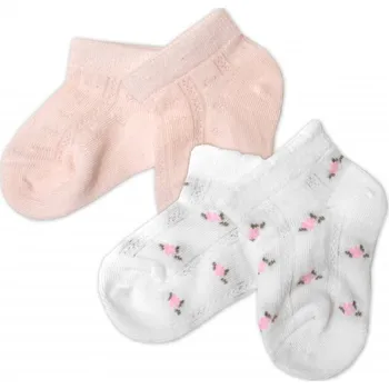 Sada 2 párů žakarových ponožek - se vzorem, bílé s kytičkou, růžová se vzorem, 6-12m, Velikost koj. oblečení 68-80 (6-12m)