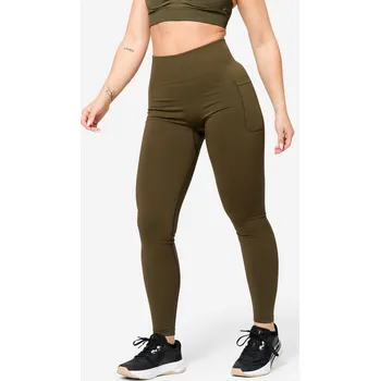 DOMYOS Dámské bezešvé legíny s push up efektem a vysokým pasem L KAŠTANOVÁ|ZELENÁ