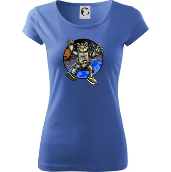 Dámské tričko Kočičí astronaut - Dámské triko Pure - S ( Azurově modrá )