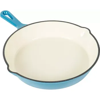 Litinová pánev smaltovaná 24 cm modrá s výlevkami (litinová smaltovaná pánev s ručkou a výlevlami)