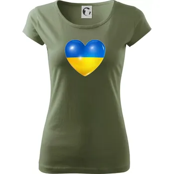 Dámské tričko Ukrajina srdce vlajka - Dámské triko Pure - XL ( Khaki )