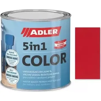 Lak na dřevo Adler 5in1-Color 0,75L - Univerzální vodou ředitelná barva, předmíchané odstíny 04 - Zářivě červená (RAL 3020)