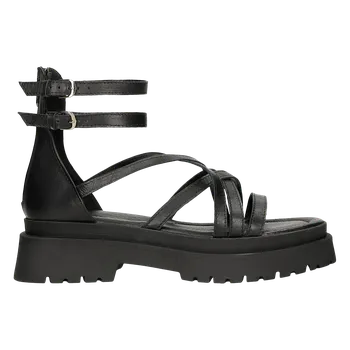 Dámské sandále Trendy Kožené Černé Dámské Sandály Na Širokém Podpatku Wojas 7612851 38