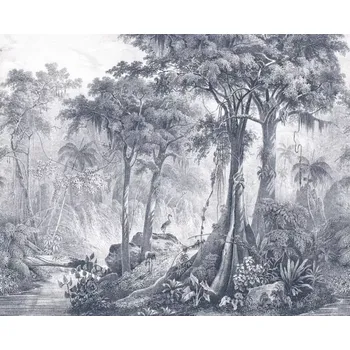 Fototapeta Vliesová fototapeta na zeď Rasch 543759, Magic Walls, 3,18 x 2,65 m, rytina pralesu Černobílá