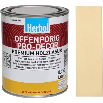 Lak na dřevo Lazura na dřevo HERBOL Offenporig Pro-Decor - Tónovaný odstín, pastelové odstíny Slonová kost RAL 1015 0,75L