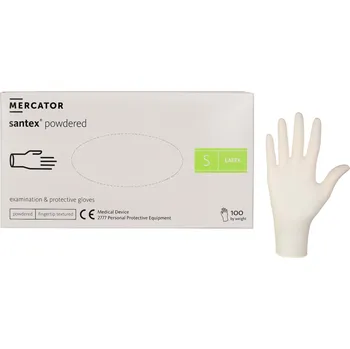 Sada na opravu pneumatiky Invento MERCATOR Santex pudrové rukavice, latexové, krémové, velikost S, 100ks/bal.