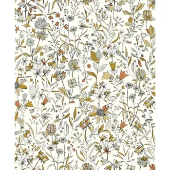 Tapeta Vliesová tapeta na zeď Caselio 103000325, květy, listy, bílá, oranžová Bílá;Oranžová