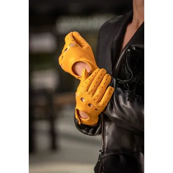 Rukavice Elegantní barevné kožené rukavice na řízení i do města - Žluté vel. 7