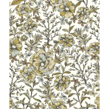 Tapeta Vliesová tapeta na zeď Caselio 103060223, květy, listy, bílá, zlatá Bílá;Zlatá